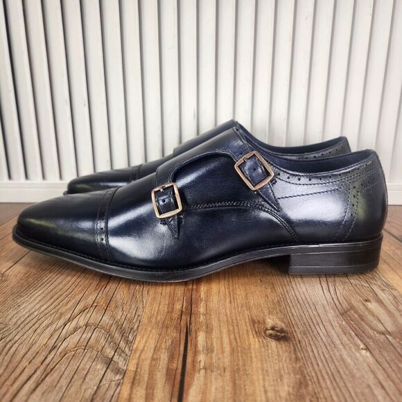 Jump New York Manolo Double Monk Strap Dress Shoes Men Sz 9 M Navy Blue Leather - Picture 4 of 11